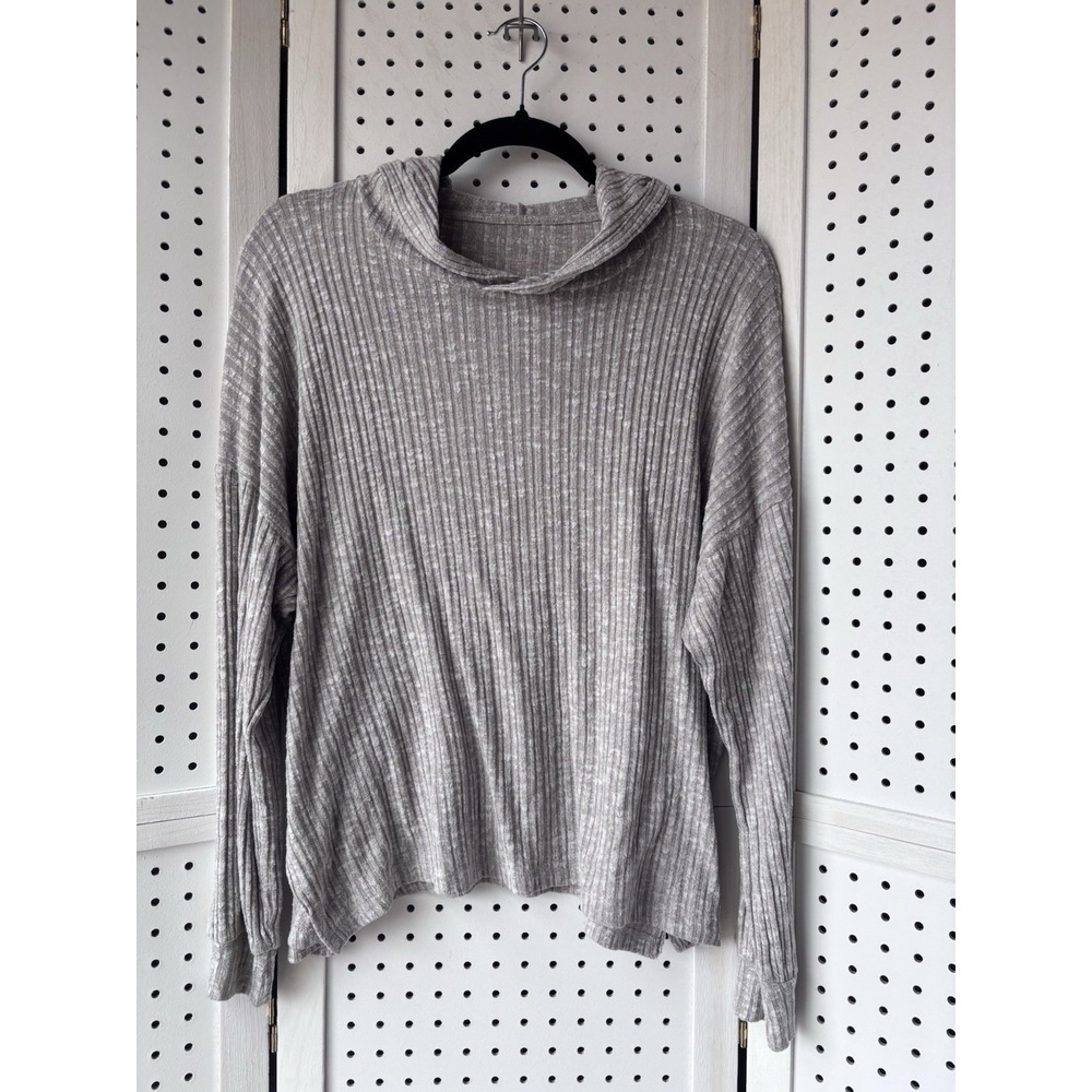 American Eagle Women's S Ribbed Lightweight Hoodie Comfort Lounge Beige